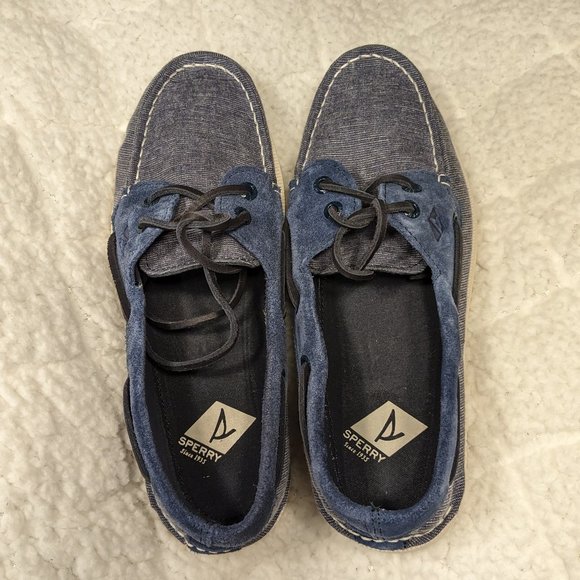NWOT Sperry Men's Denim Deck Shoes with Leather Ties Size 8.5M - Picture 2 of 3